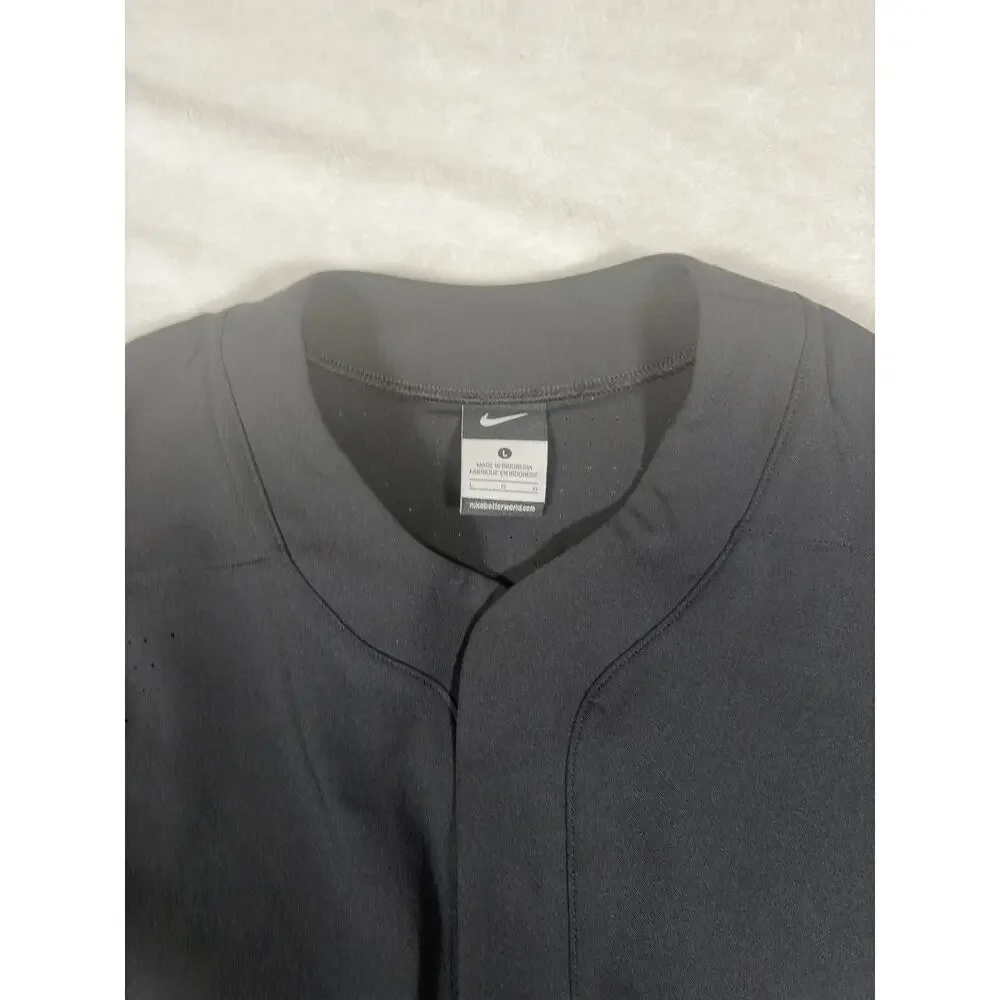 Nike Baseball Jersey Mens Large Black Dri Fit Button Front Short Sleeve